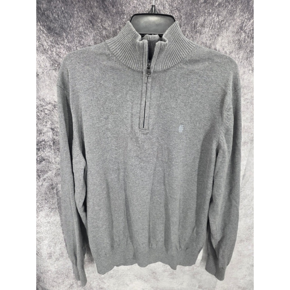 IZOD Sweater Mens Large Gray 1/4 Zip Pullover Long Sleeve Timeless Grandpacore